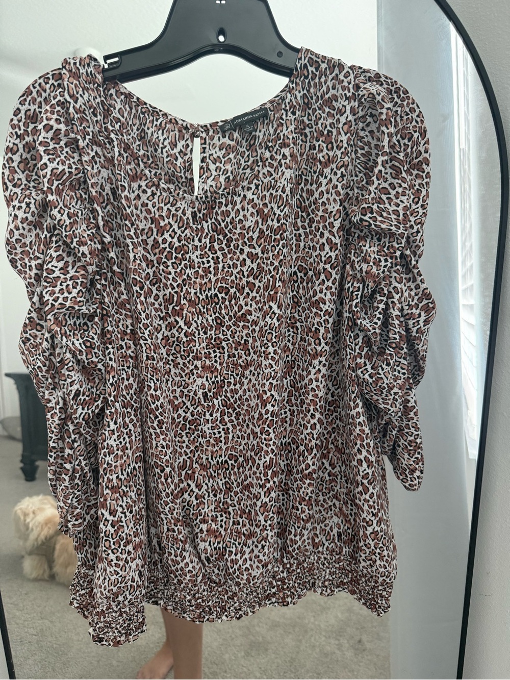 Adrianna Papell Brown & White Leopard Puff Sleeve Blouse
